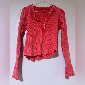 FP ONE - Waffle Knit Long-Sleeve Henley Top - Red